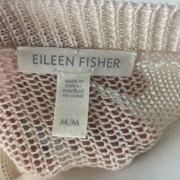 Eileen Fisher Ivory Organic Linen Size Medium Open Knit Sweater Boho Beach - Picture 7 of 10